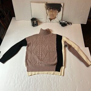 Color block ribbed knit turtleneck sweater